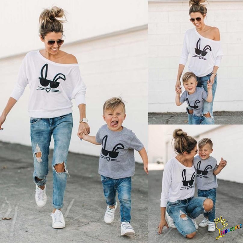 Tei Hot Family Matching Outfits T Shirt Mother Son Women And