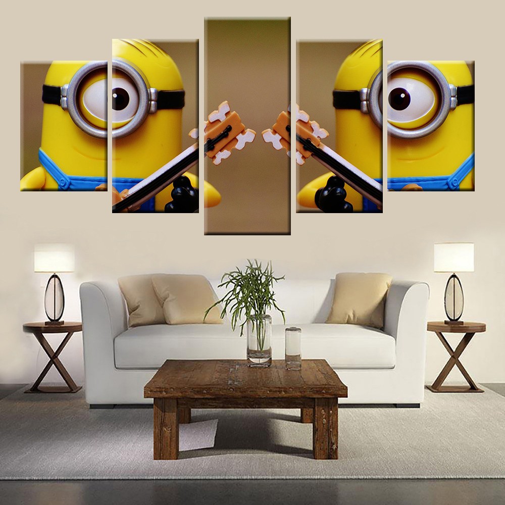 5 Pieces Minions Cartoon 3d Wall Art Canvas Pictures Home Decorative Living Room Oil Painting Gifts Shopee Singapore