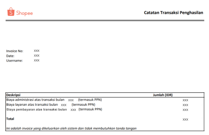 Dokumen Pendukung Biaya Administrasi, Biaya Layanan, dan Biaya