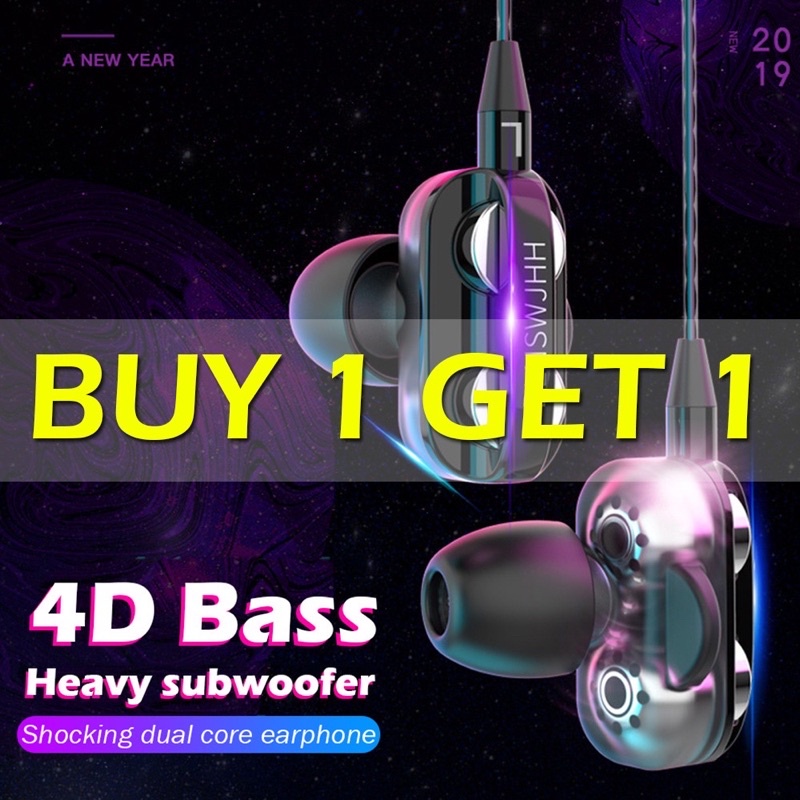 【Buy1 Get 1 】Super 4D Bass Double Speaker Headset Wired Earphone In-ear w/mic Sports Earbuds Noise