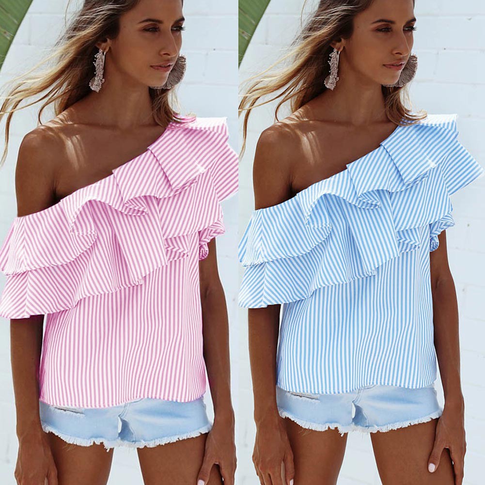 one shoulder ruffle shirt