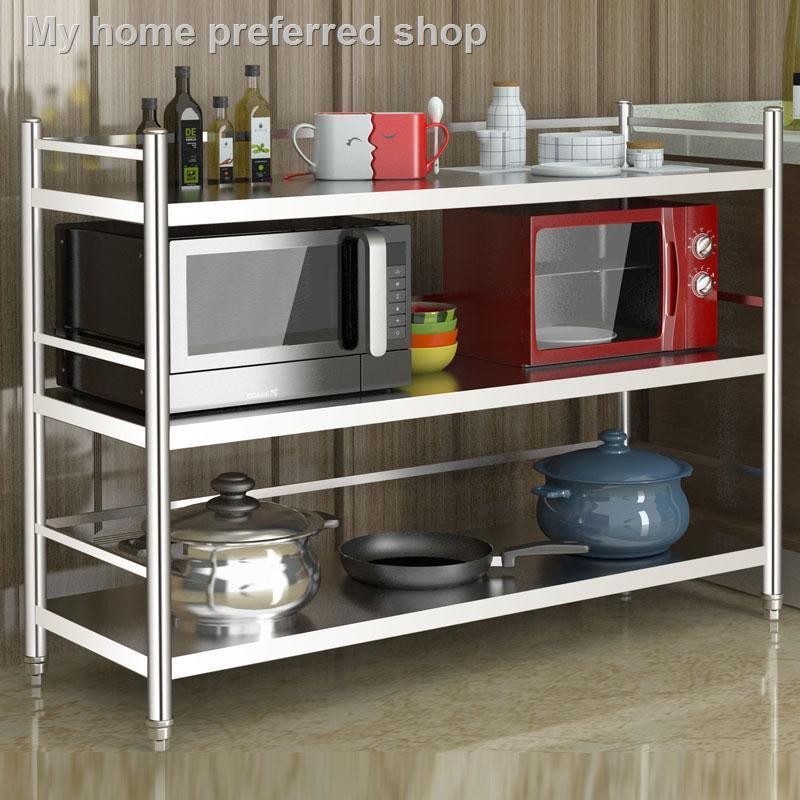 Kitchen stainless steel shelf three-layer storage rack with fence, floor-to-ceiling oven ...