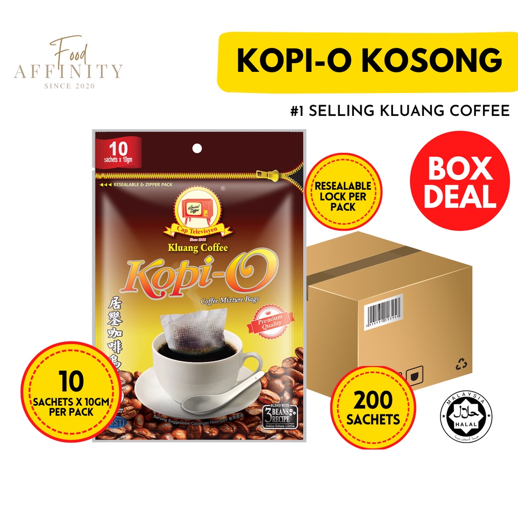 [Box Deal] Kluang Coffee Cap TV Kopi-O Kosong 10s x 10gm (200sachets ...