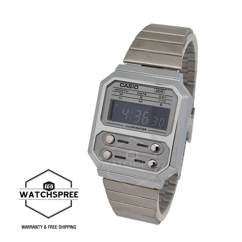 Casio Vintage Style Digital Stainless Steel Band Watch A100WE7B