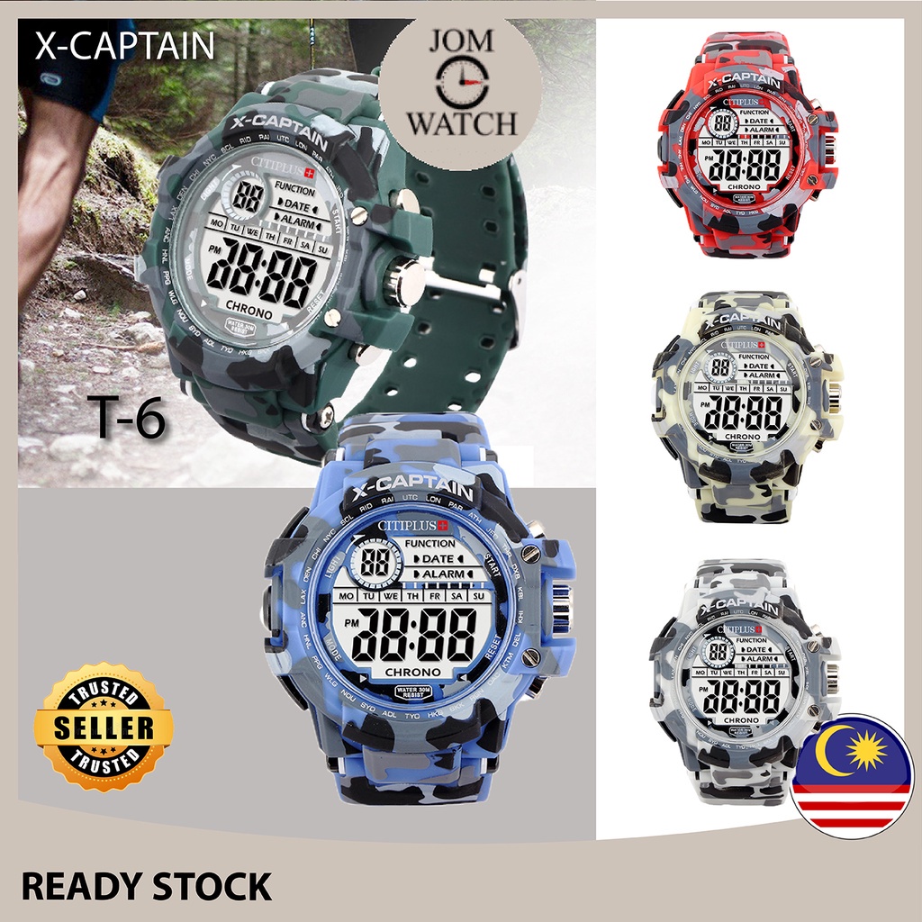 Malaysia 3month Warranty X Captain T 6 Model Watch Jam Tangan Lelaki Perempuan Sport Watch Water Resistant Rubber Shopee Singapore