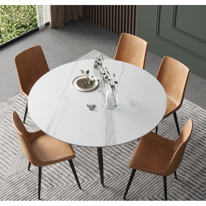 Round Extendable Sintered Stone Dining, Round Stone Dining Table For 8