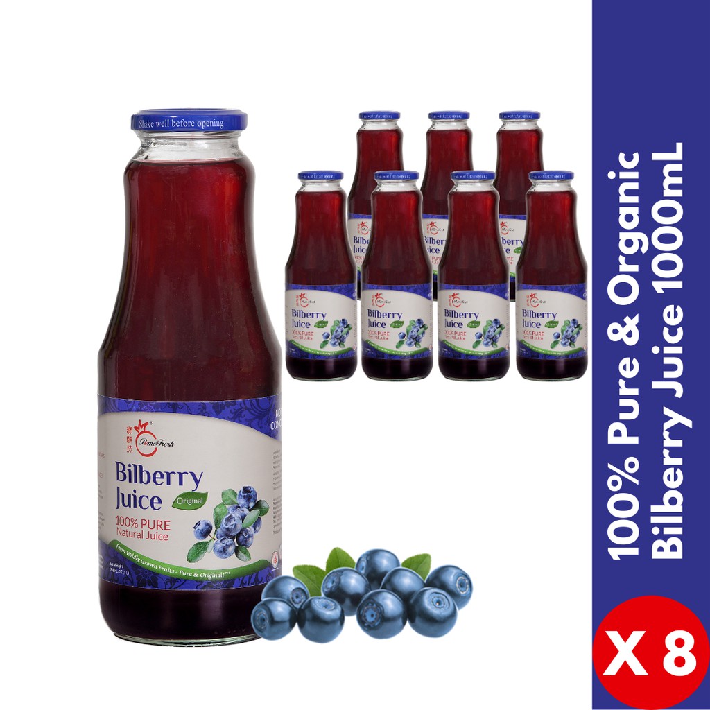 【PomeFresh】Bilberry Juice 1000mLX8 Bottles 100 PURE ORGANIC NEVER
