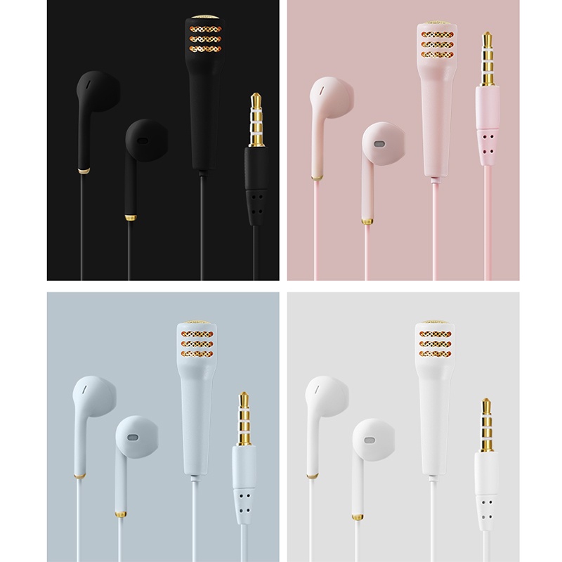 Portable Wired HIFI&BASS Earphone with Mini HD Microphone Mic 3.5mm Interface Headset for Karaoke App Online Class Meeting Live Streaming Broadcast