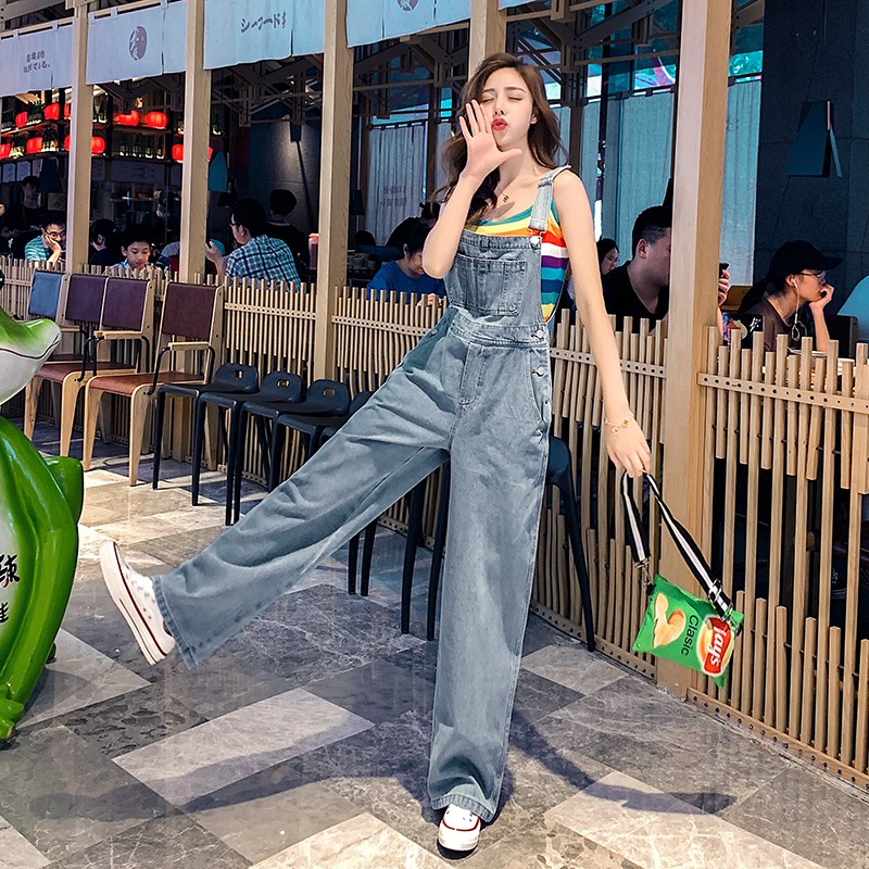 Women S Korean Denim Jumpsuit Fashion Loose Thin Long Rompers Shopee Singapore