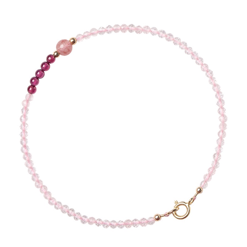 Image of 2-3mm Strawberry Rose Quartz Crystal Bracelet Women's Chain Jewelry Pink Crystal Garnet Bracelet Exquisite 1pc #2