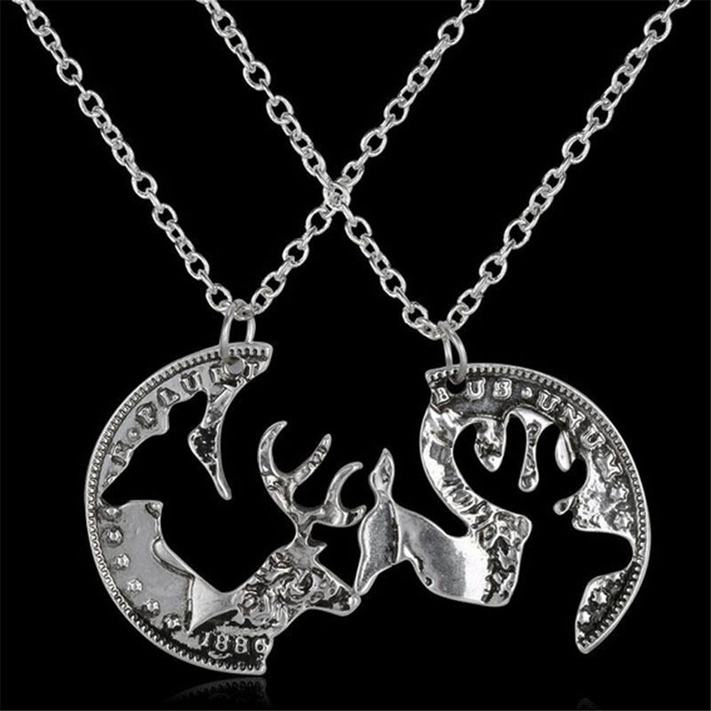 Jewelry Chain Christmas Gift Deer&Coin Shaped 2PCS Couple Necklace Elk Pendant