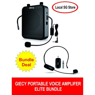 Giecy Portable Voice Amplifier Elite Bundle with Wired and Wireless mic headset. 30W power with high 2800 mAh battery.