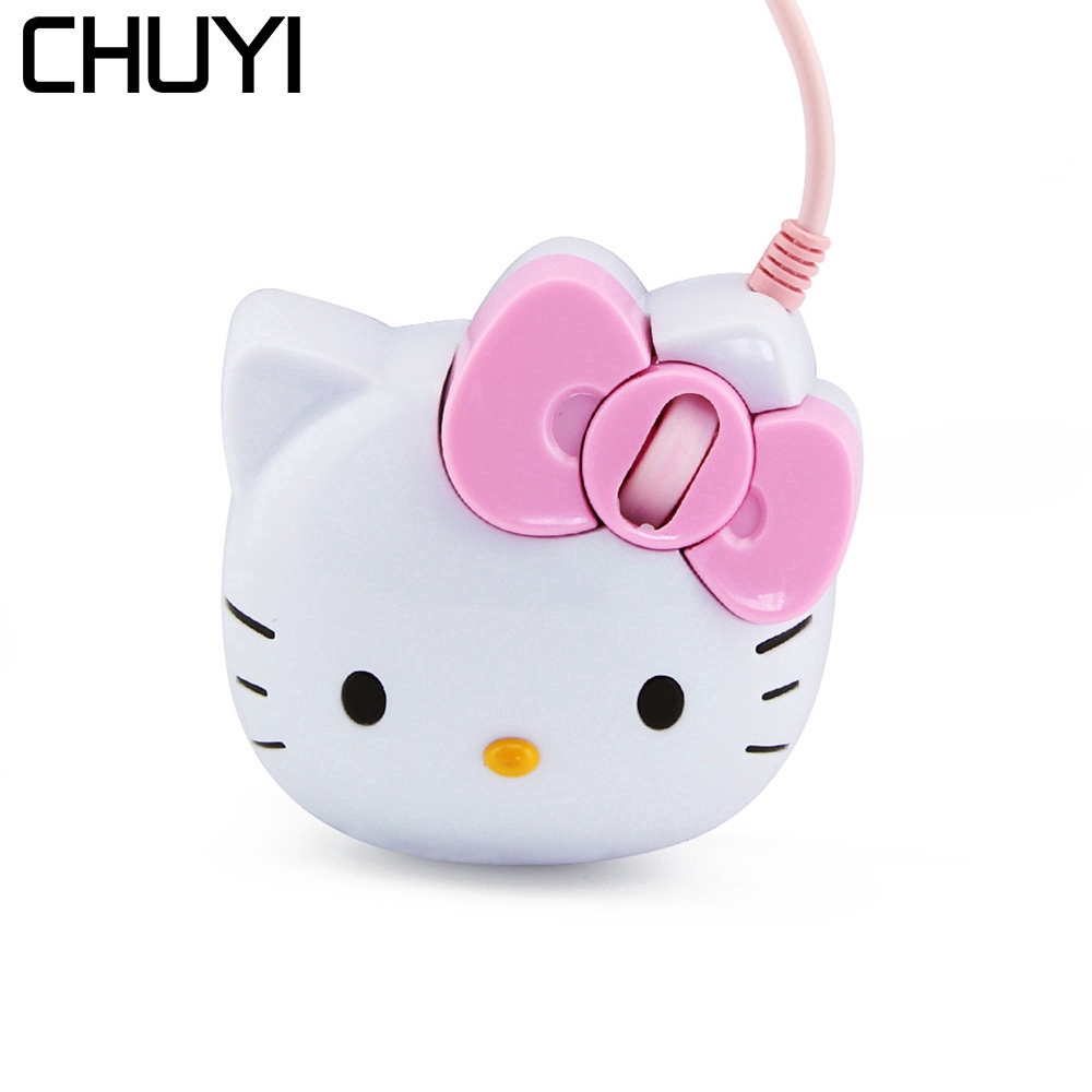 CHUYI Mini Hello Kitty Wired Mouse Optical Cartoon Cat Computer Mice Mouse PC Laptop Kids Girl