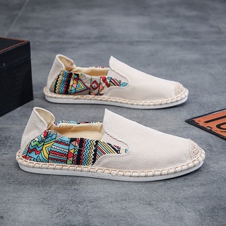 Trendy Summer Retro Slip on Men Casual Board Fisherman Shoes Street Style Print Canvas Sneakers for Men
 1B5S