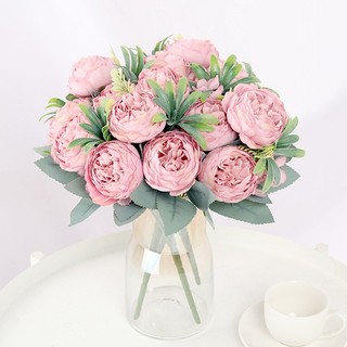 7  Heads Artificial Silk Big Peony Flower Head Bouquet Simulation Hydrangea Waterweed Fake Green Plant Green Leaf Accessories Wedding Home Table Decoration #0