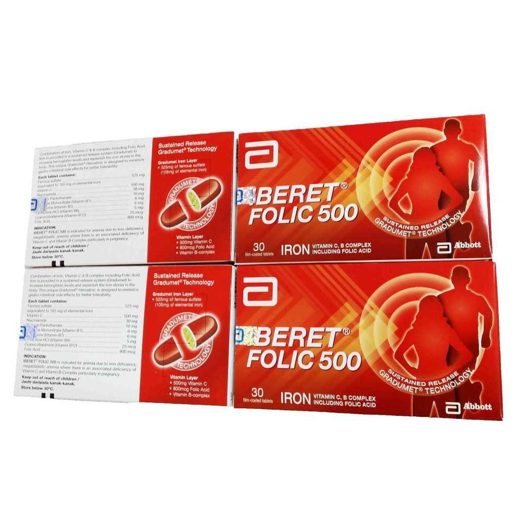 Iberet Folic 500 30 Tablets Tambah Darah Shopee Singapore