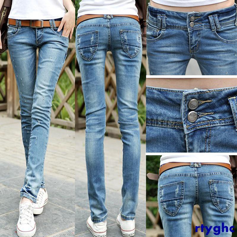 Low Waist Jeans Female Student Version Of The Tight Thin Cow Pants Feet Pants Shopee Singapore