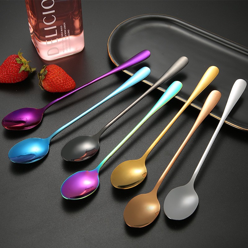 Round Head Long Handle Spoon Stainless Steel Coffee Spoon Boba Tea