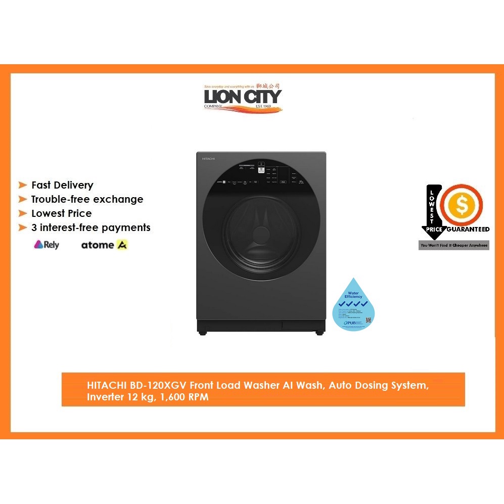 HITACHI BD120XGV Front Load Washer AI Wash, Auto Dosing System