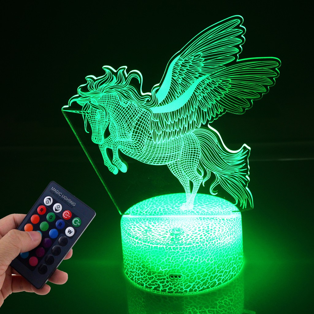 RGB Remote Control 3D Unicorn LED Desk Lamp Lantern Night light Kid Cartoon Gift