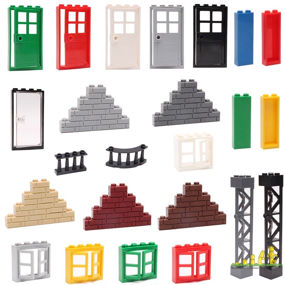 Door Moc Assembly Building Blocks Compatible Lego Diy Street View Glass