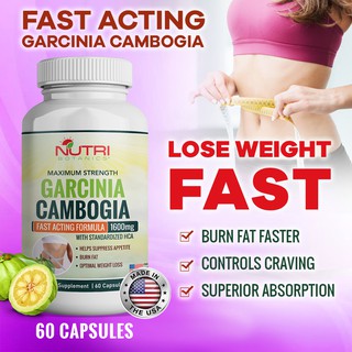Nutri Botanics Garcinia Cambogia - 60 Weight Loss Pills - Lose Weight Fast, Fat Burner, Appetite Suppressant Supplement