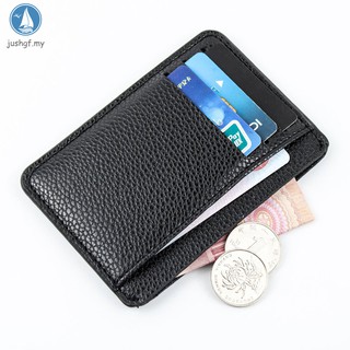 JSF Men Card Holder PU Leather 6 Cards Slot Ultra-thin Lichee Pattern Wallet