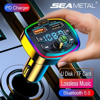 SEAMETAL Car Mp3 Player Bluetooth 5.0 FM Transmitter Dual USB PD Type-C Charger Colorful Lights U Disk TF Card Lossless Music Auto Accessories