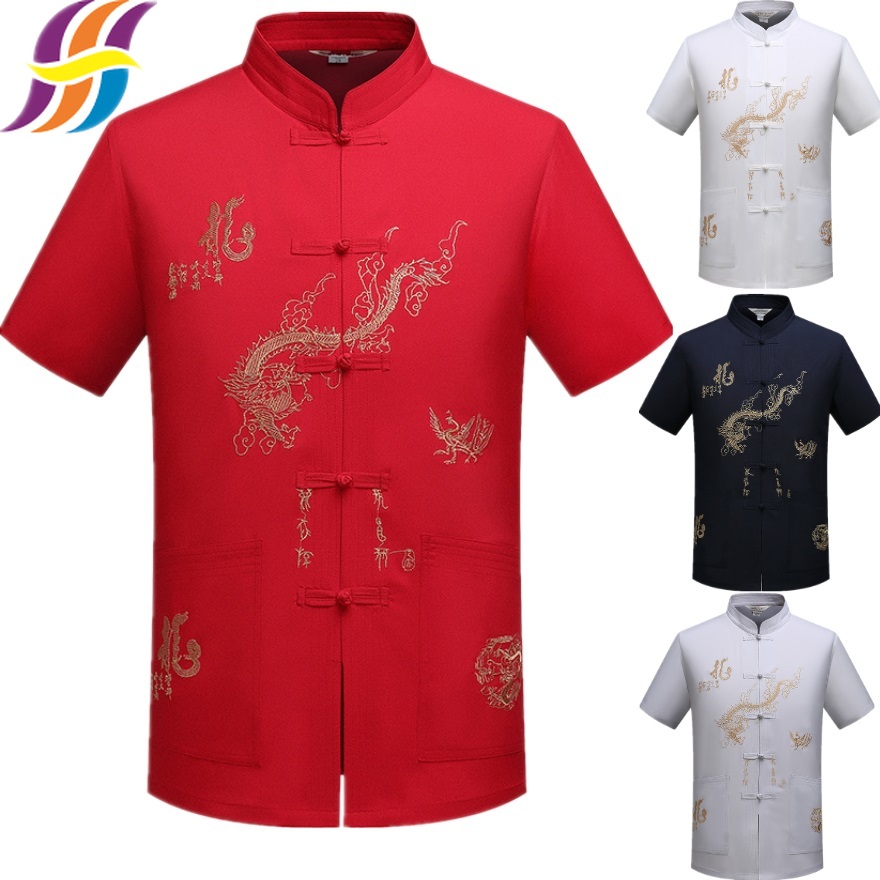 CNY Chinese Style Shirt Men's Summer Shirt Traditional Clothes Short ...