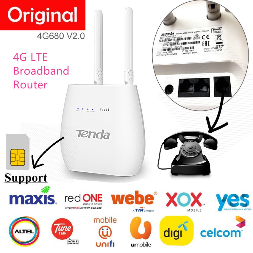 Tenda New 4g680 V2 0 Wireless N300 4g Lte Volte Wifi Router Support Sim Card Voice Call Digi Maxis Celcom Unifi Xox Shopee Singapore