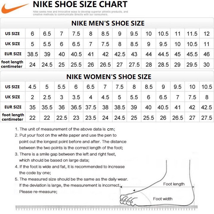 nike air rift size chart