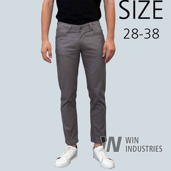 Win Chinos Men Pants Formal Chino Regular Gray Pants Size 28 38 Cotton Twill Premium Original Shopee Singapore