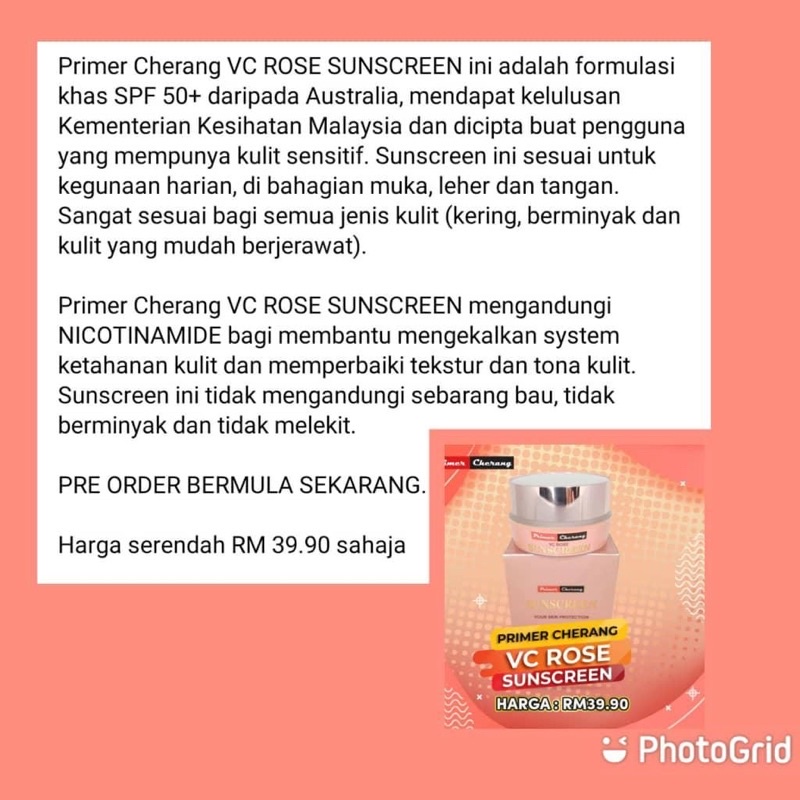 Sunscreen Vc Rose By Primer Cherang Original Shopee Singapore