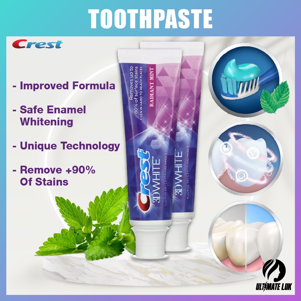 Crest, 3D White, Fluoride Anticavity Toothpaste, Safe Whitening, Natural Whitening, Radiant Mint