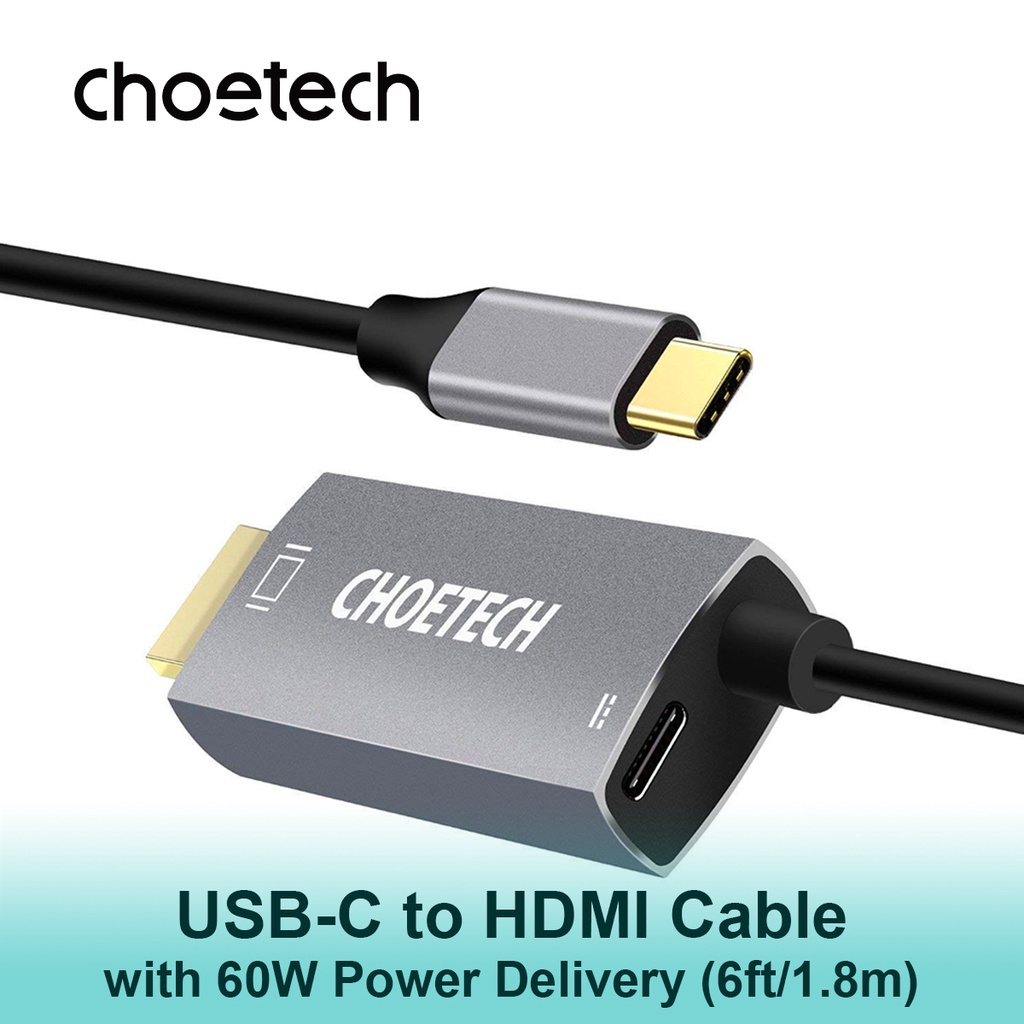 CHOETECH 6ft USBC to HDMI Cable with 60W Power Delivery Powering