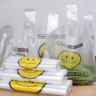 50pc Pack Transparent Bags Shopping Bag Supermarket Plastic Bags With Handle Food Packaging Storage #0