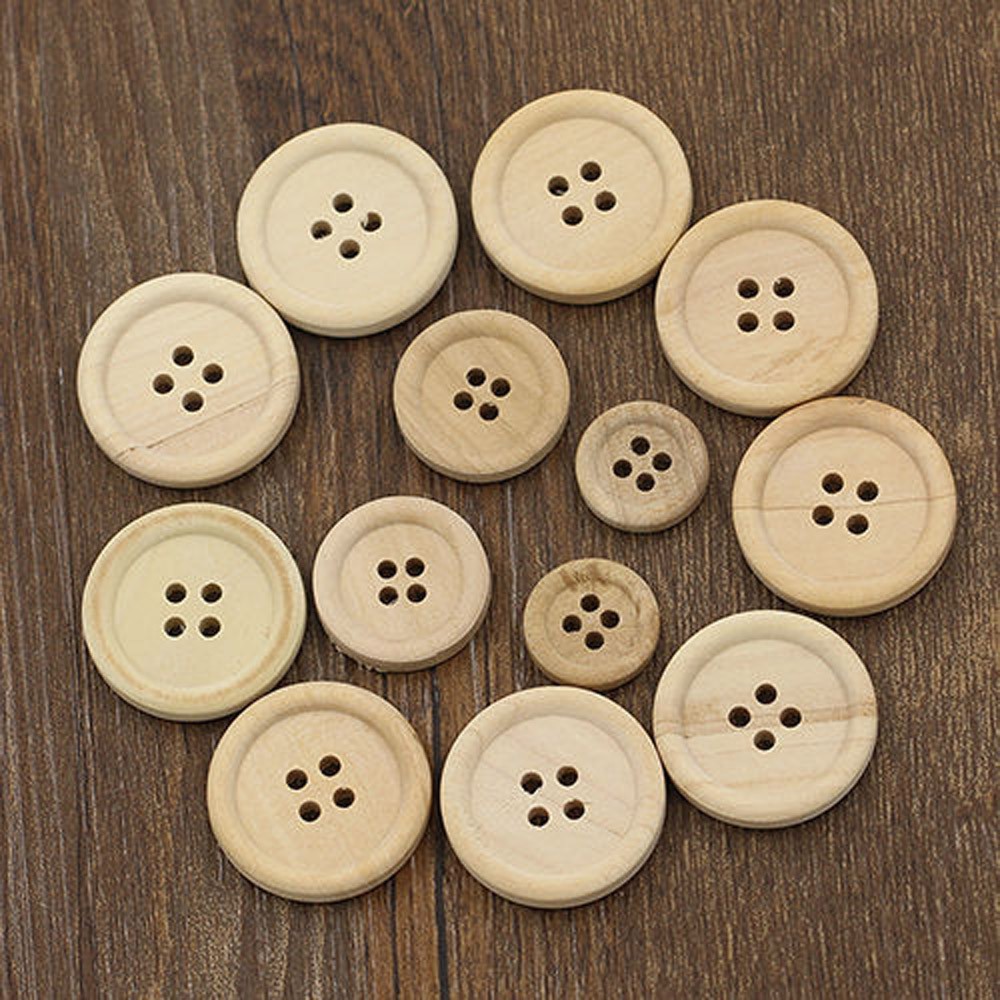 Sewing 50 Pcs Wooden Buttons Natural Color Round 4 Holes Buttons Sewing