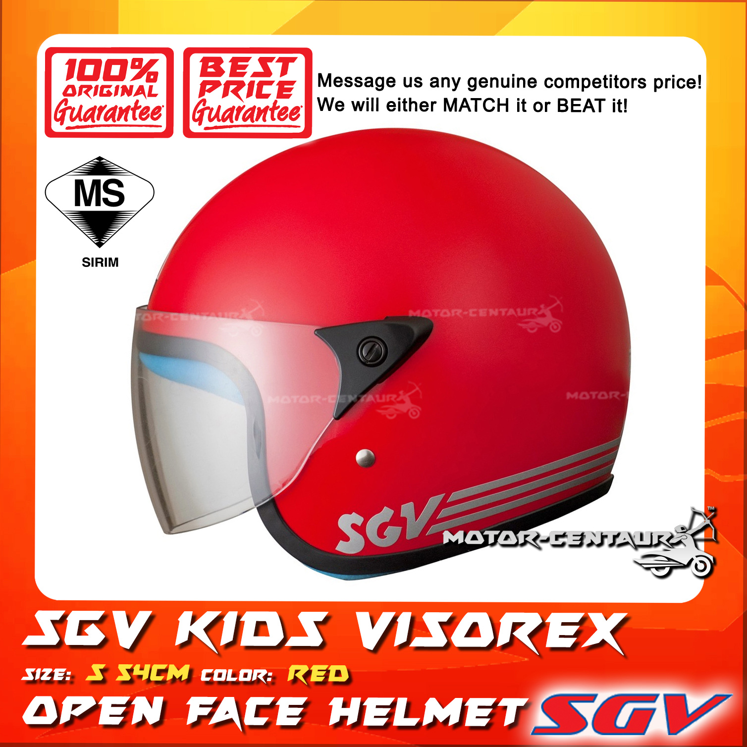 Topi Keledar Kanak Kanak Budak Sgv Helmet Kids Visorex Red S 54cm For Kids Children Sirim Approved Shopee Singapore