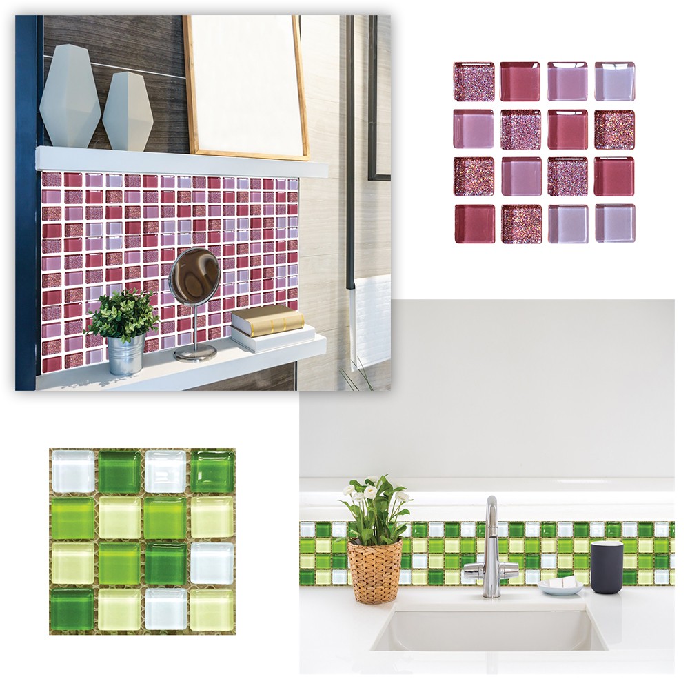 18Pcs/set Self-adhesive 3D Tile Wall Stickers Waterproof Home Decor Mosaic Decal 