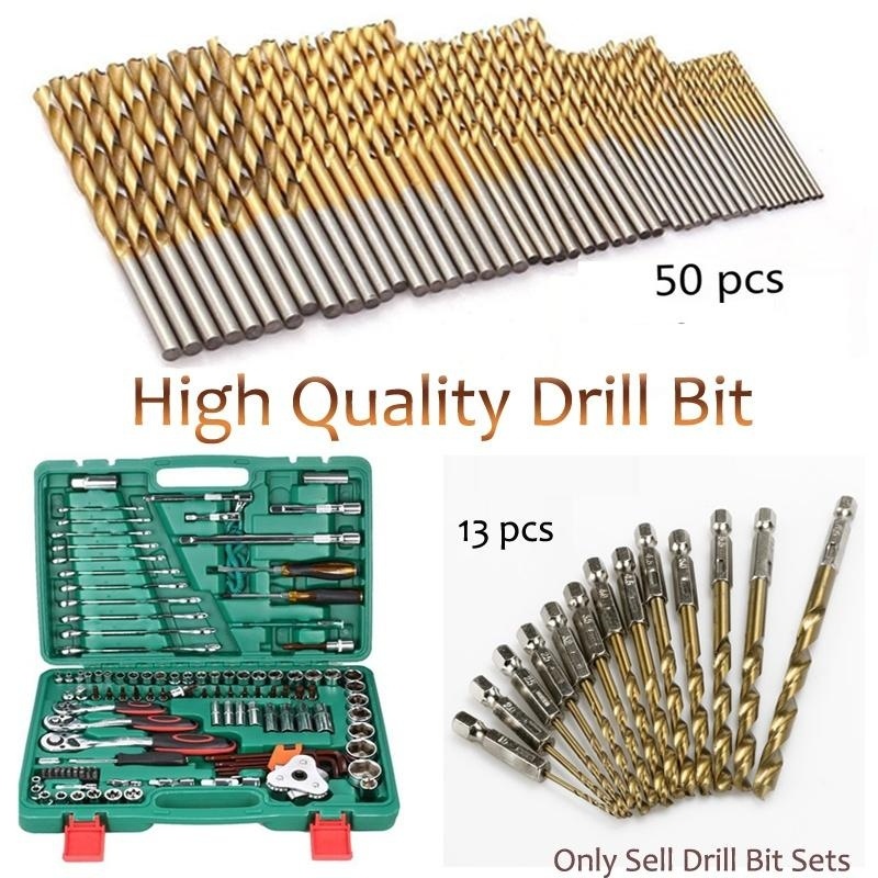 50pcs HSS Metric Twist Drill Bit Set Titanium Nitride Coated Metal Tools SG