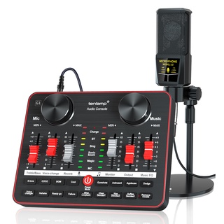 Professional Studio Sound Card Condenser Microphone Set or Audio Interface Mixer/Sound Board Bluetooth Accompaniment Input For Mobile Phone/Computer/PC Webcast, Podcast Equipment