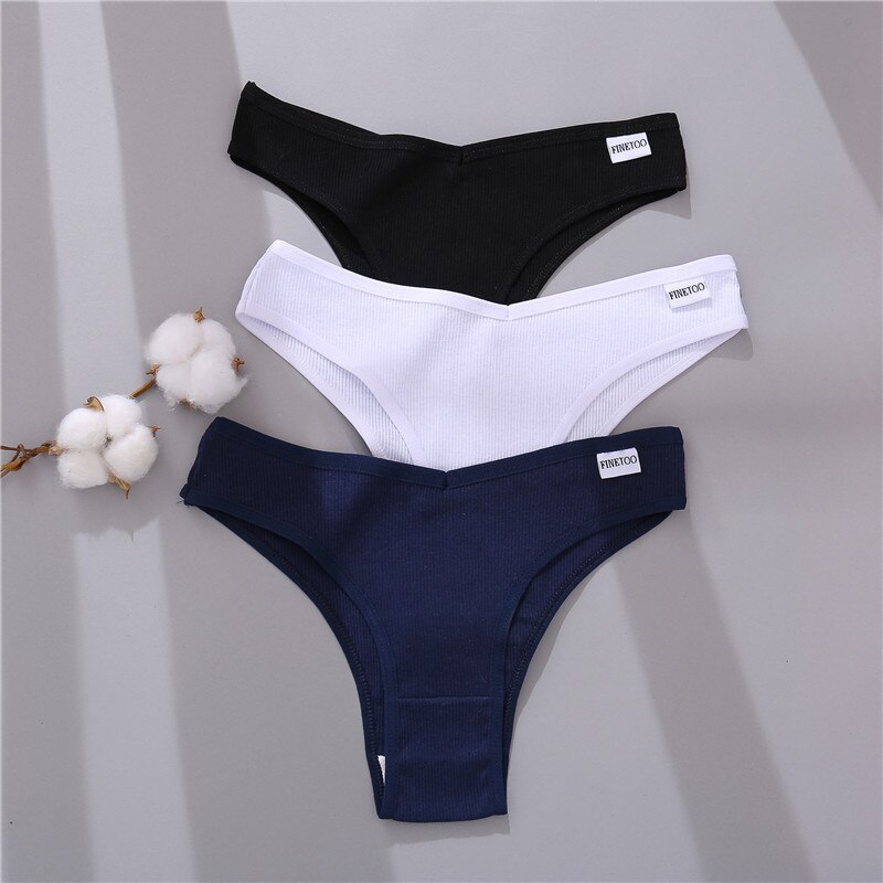 Allofme 3 Pcs/Set Cotton Brazilian Panties Women Sexy V Waist G-String Underwear T-Back Underpants M