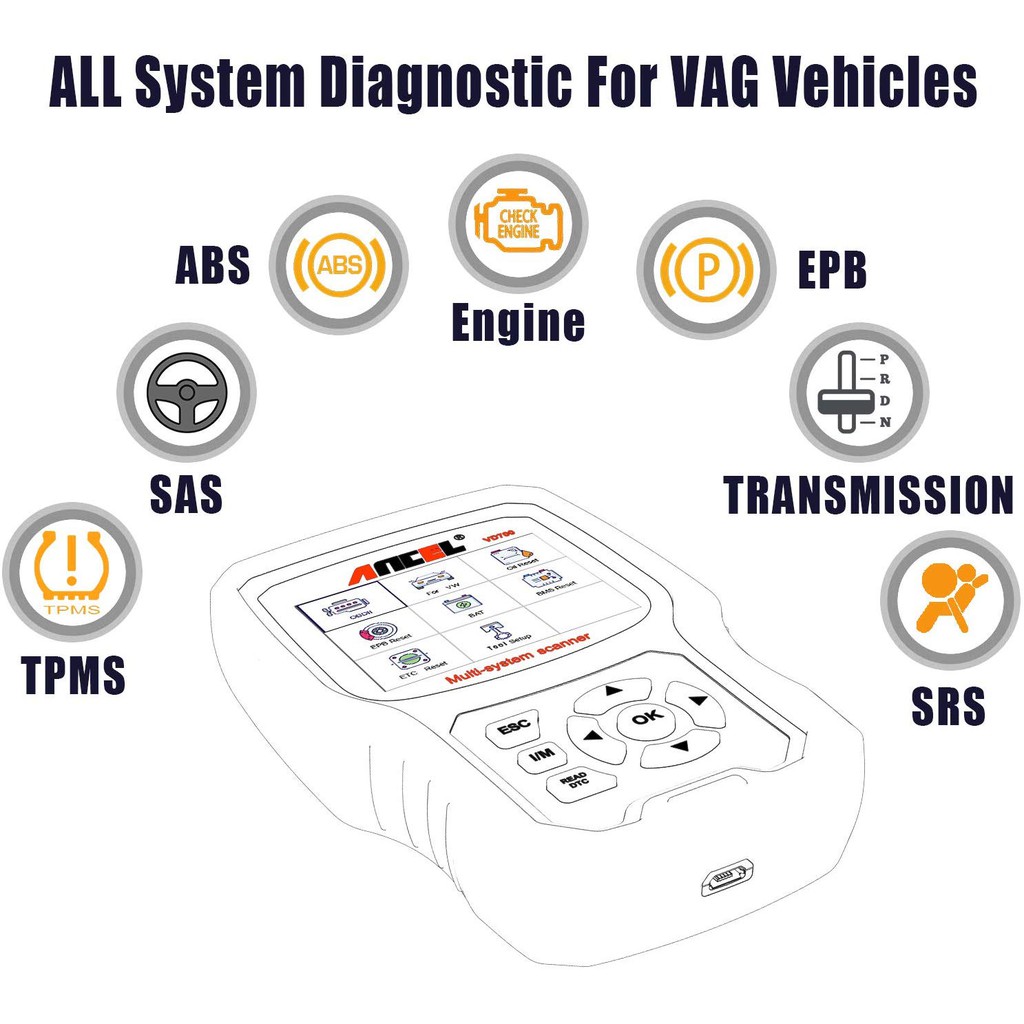 Ancel Vd700 Obd2 Scanner For Volkswagen Vw Audi Skoda Seat Oil Service Epb Tpms Sas Reset Injector Coding Check Engine Shopee Singapore