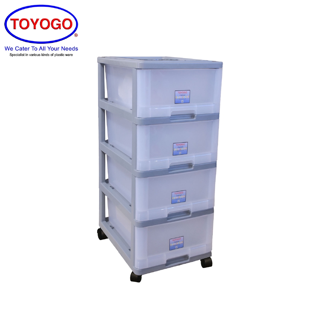 Toyogo Plastic Storage Cabinet Drawer With Wheels 4 Tier 807