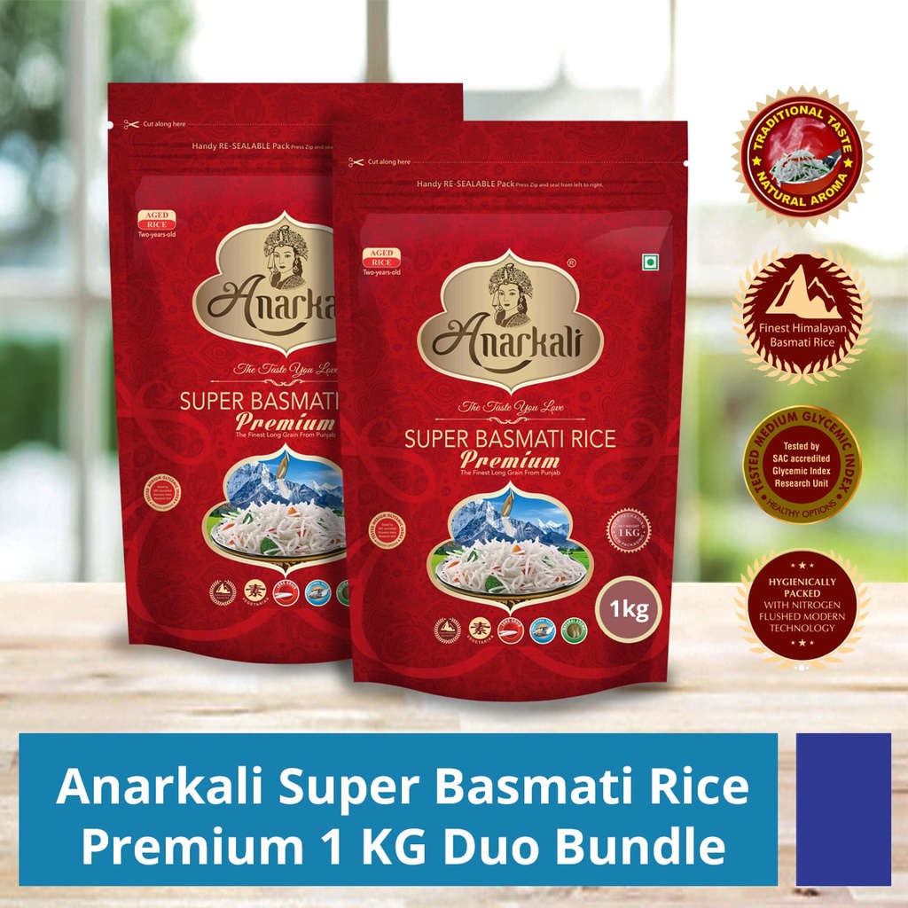 Anarkali Super Basmati Premium Medium GI Rice 1KG Duo Bundle | Shopee ...