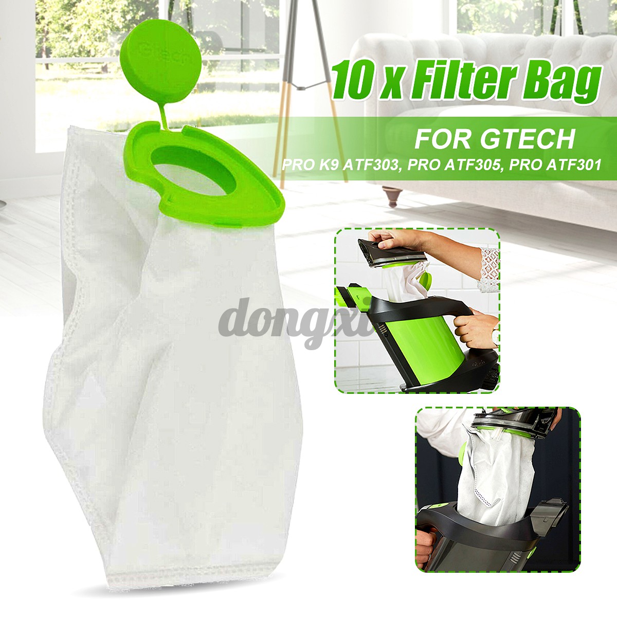 10 x Microfibre Dust Bags for Gtech Pro ATF301 Bagged Cordless Vacuum