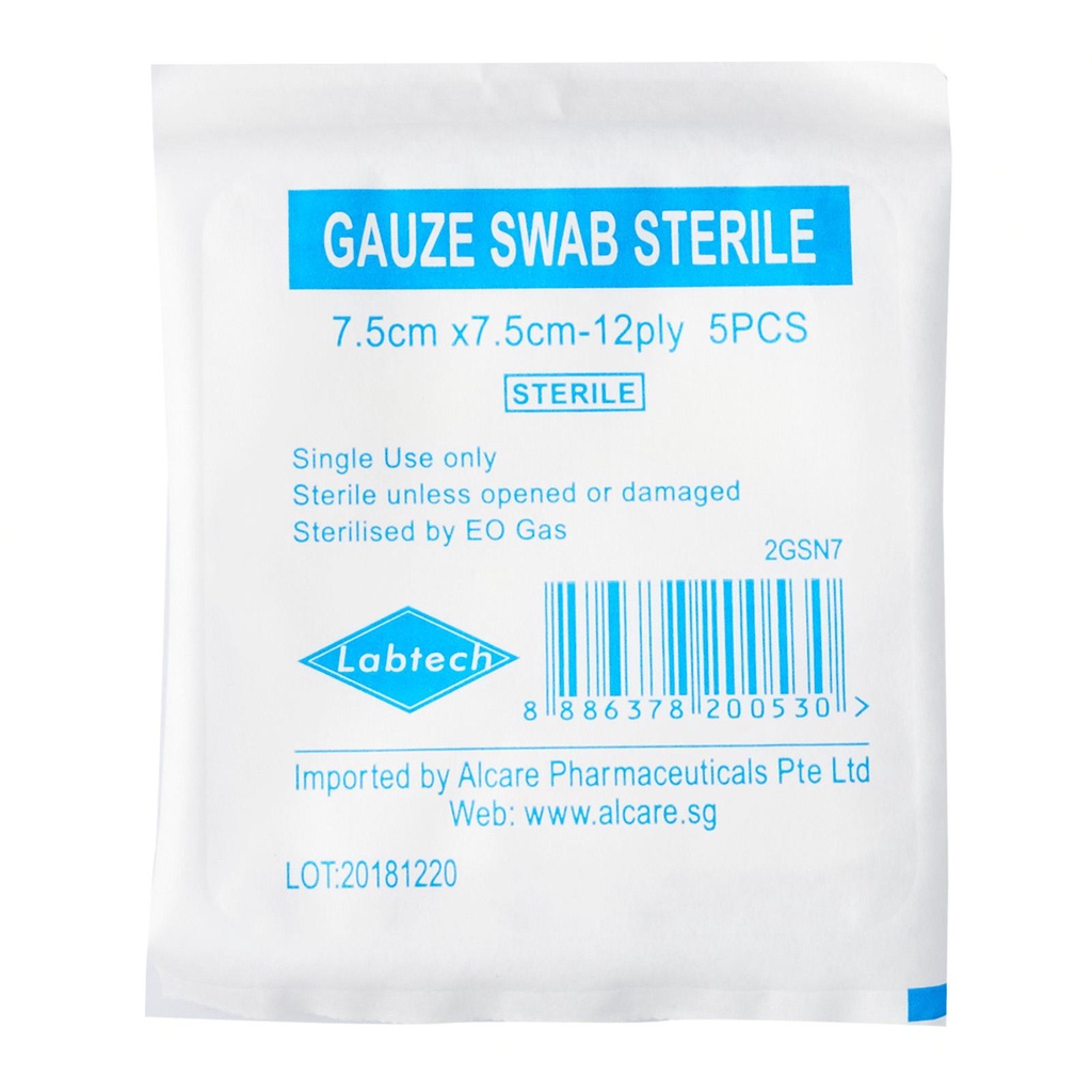 Labtech Sterile Gauze Swab 12Ply 7.5Cm X 7.5Cm 5Pcs (30Packets/Box ...