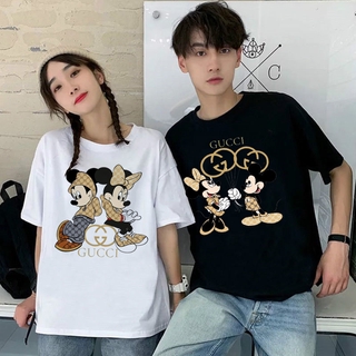Image of #K-Store# S-3XL Plus Size 2021 New Disney Mickey Mouse Short-sleeved T-shirt Couple Wear Tops Cartoon Print Women Unisex Clothes
