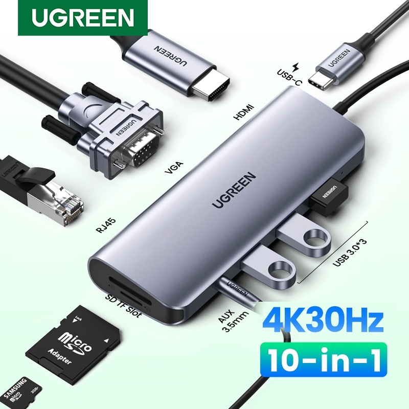 UGREEN USB C HUB 10 in 1 Converter Type C to HDMI VGA Card Reader RJ45