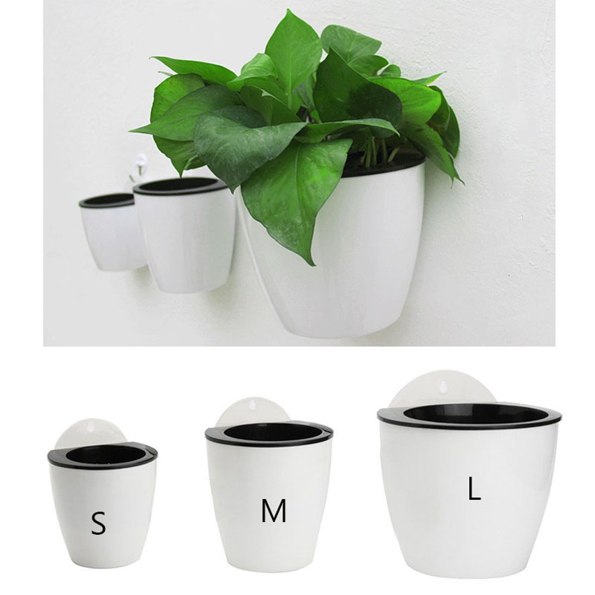 Plastic S/M/L Self-watering Plant Flower Pot Wall Hanging Planter Home Garden 